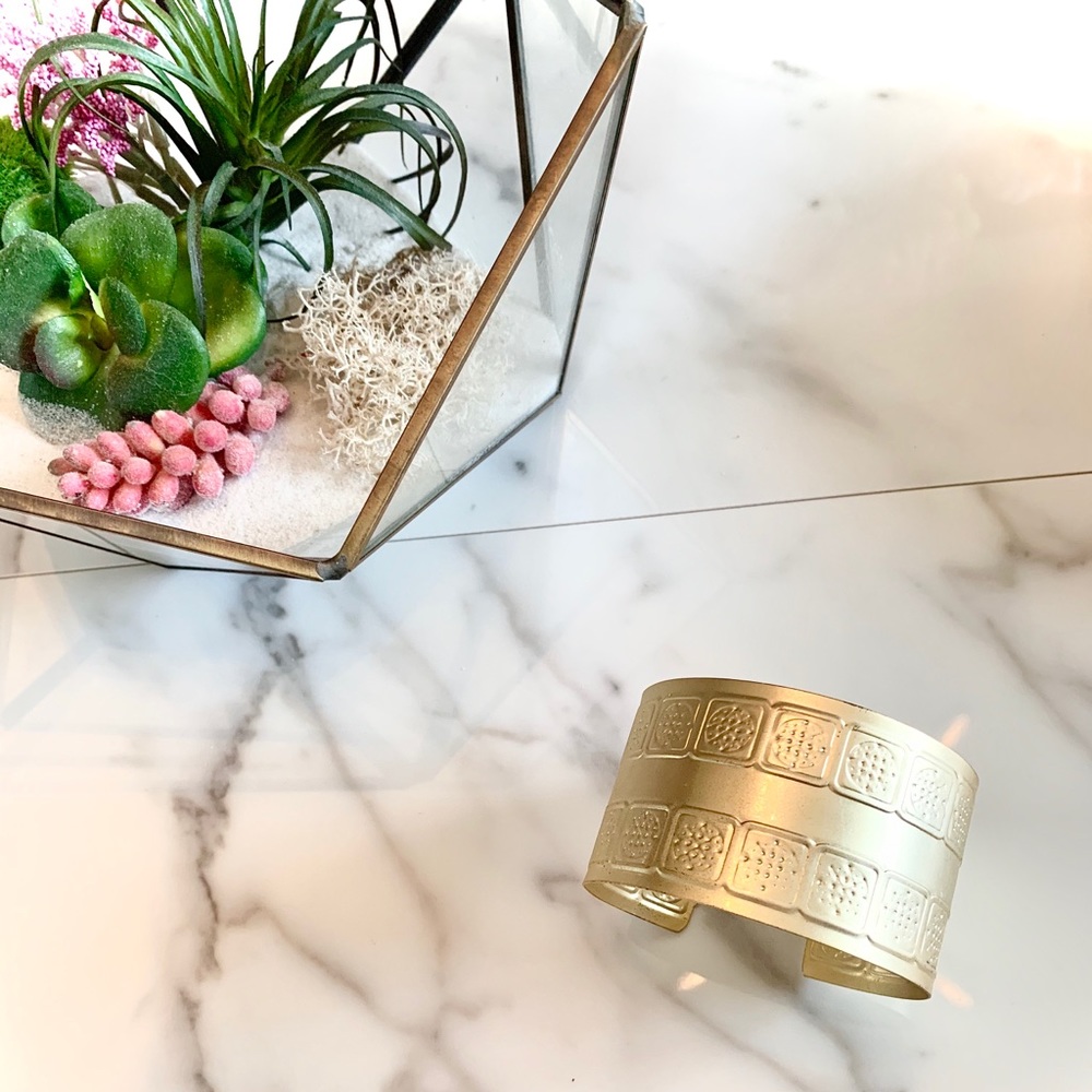 Matte gold stamped Cuff bracelet boho artisan